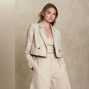 Banana Republic Linen Cotton Cropped Blazer